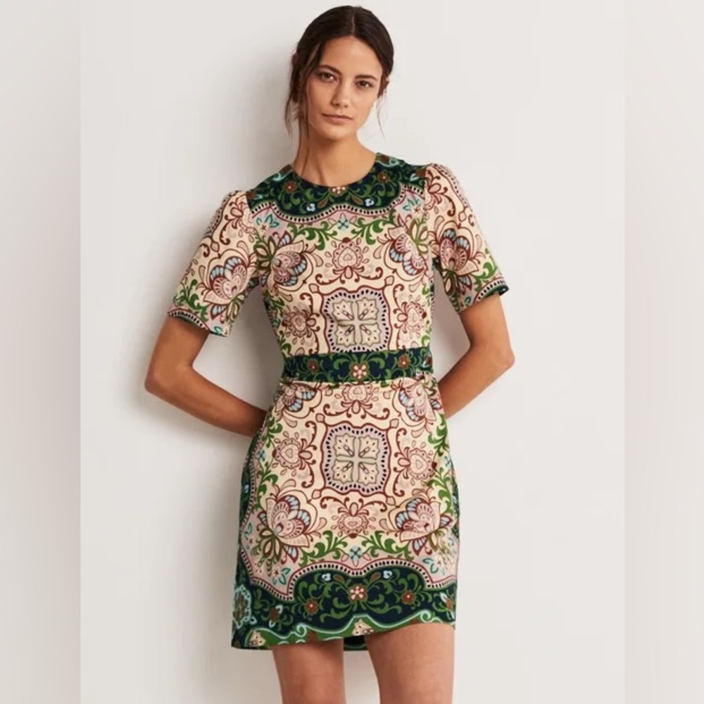 Boden Patterned Puff Sleeve Shift Dress